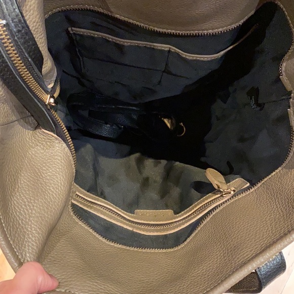 TAUPE-green real leather tote bag with crossbody - Picture 2 of 5